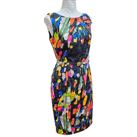 David Meister Womens Silk Colorful Brushstroke Sleeveless Sheath Dress Size 4 - Picture 3 of 16